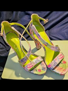 Women's JESSICA SIMPSON Multicolor Floral Strappy Block Heels